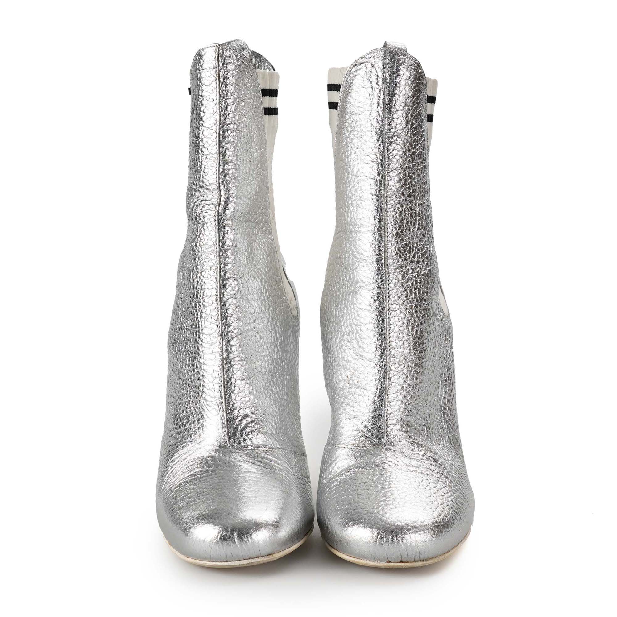 Fendi - Metallic Silver Leather Elasticated Ankle Boots